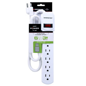 Monster Just Power It Up 3 Ft. L 6 Outlets Power Strip White