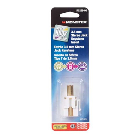 thumbnail image 2 of Cat 6 Keystone White Keystone Jack Insert - 3.5mm Stereo To Spring Terminal Audio Wall Plate Block F 442937 2 of 13