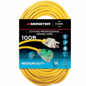 Monster Just Power It Up Outdoor 100 Ft. L Yellow Extension Cord 14/3 Sjtw