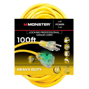 Monster Just Power It Up Outdoor 100 Ft. L Yellow Extension Cord 12/3 Sjtw