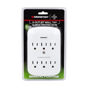 Monster Just Power It Up L 6 Outlets Wall Tap Surge Protector White 1200 J