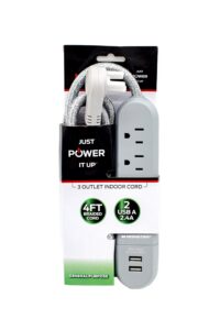 Monster 4 Ft. L 3 Outlets Power Strip With Usb Ports Gray