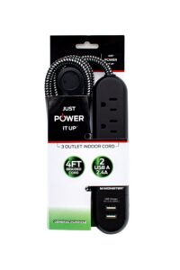 Monster 4 Ft. L 3 Outlets Power Strip With Usb Ports Black