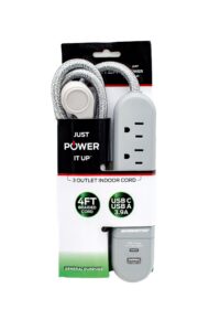 Monster 4 Ft. L 3 Outlets Power Strip With Usb Ports Gray