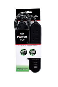 Monster 4 Ft. L 3 Outlets Power Strip With Usb Ports Black