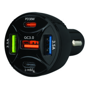 Fast Charge (2) Usb C And (3) Usb A Ports Car Charger With Pd & Qc